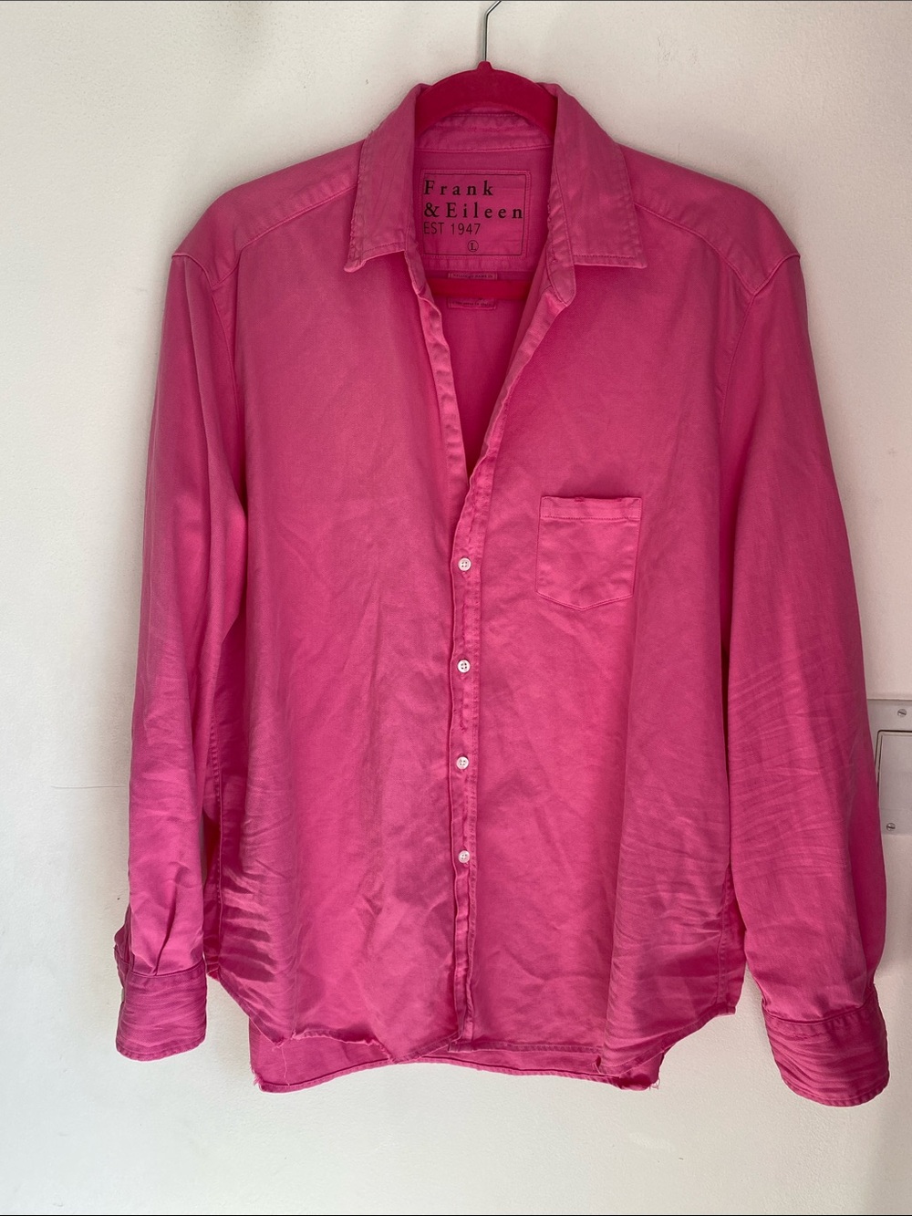 Frank & Eileen ‘Eileen’ Hot Pink 100% Italian Cotton Long Sleeved Shirt Large